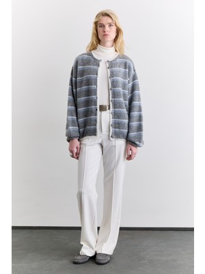 Manuka Soft Dokulu Düğmeli Hırka Mavi