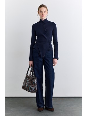 Manuka Çapraz Kapamalı Hırka Lacivert