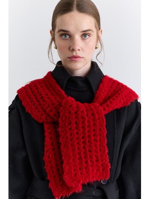 Manuka Soft Dokulu Yakalı Şal Kırmızı