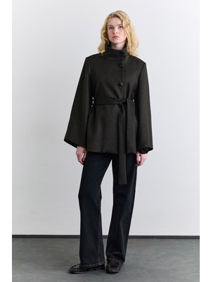 Manuka Geniş Kol Kuşaklı Ceket Haki