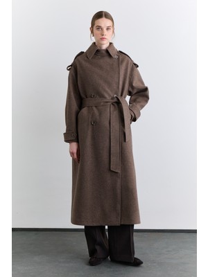 Manuka Kruvaze Geniş Yaka Palto Vizon