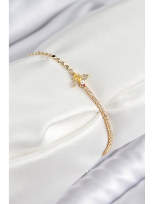 Epilons Pirinç Zirkon Taşlı Arı Model Ezme Zincir Gold Renk Kadın Bileklik - TJ-BB7595