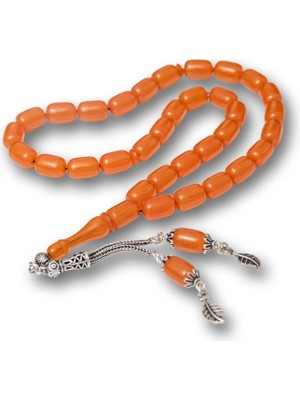 Norino Gümüş Püsküllü Turuncu Kapsül Kesim Sıkma Kehribar Tesbih