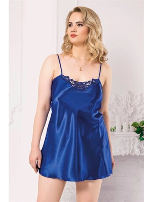 Dodes Dodes Büyük Beden Saks Kısa Saten Gecelik