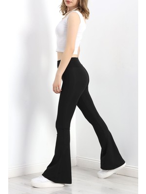 Geniş Kemer Ispanyol Paça Dalgıç Tayt Siyah