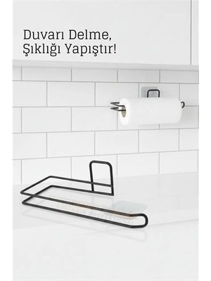 Shopwave Yapışkanlı Kağıt Havluluk – Siyah Metal, 25 x 7 cm
