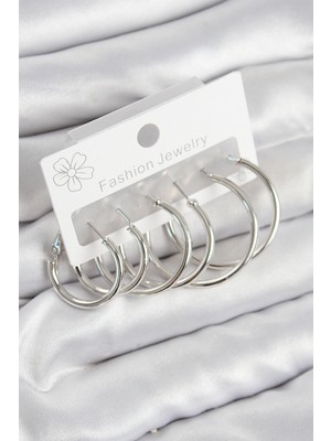 Epilons Pirinç Halka Model Gümüş Renk Kadın Set Küpe - TJ-BKP11044