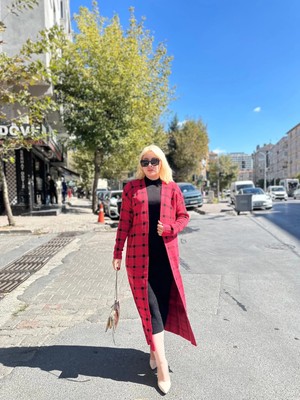 K&A Triko Hırka Elbise Ikili Takım Kırmızısiyah