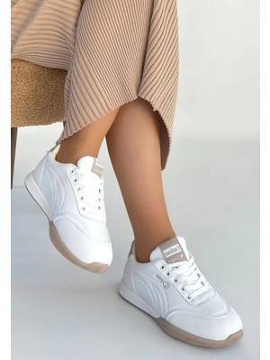 K&A Tawen Beyaz Cilt Bağcıklı Spor Ayakkabı