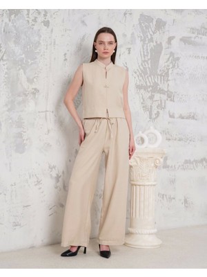 K&A Broşlu Yelek Pantolon Takım Bej S255821