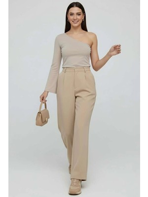 K&A Tek Omuzlu Basic Bluz Vizon