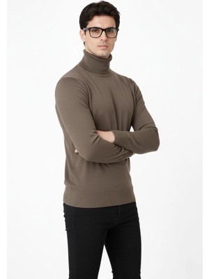 Velmora Fashion Tam Boğazlı Balıkcı Yaka Triko Kazak Yumuşak Dokulu Pamuklu Ince Dokuma, Uzun Kollu Rahat Regular Kalıp - Kahverengi