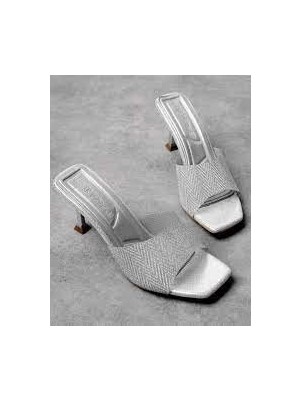 K&A Luart Platin Simli Topuklu Terlik