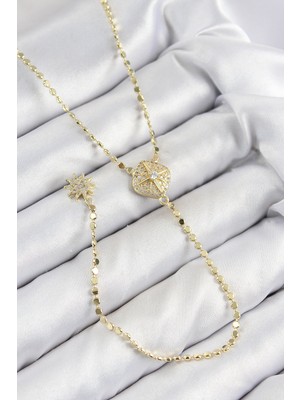 Epilons Pirinç Zirkon Taşlı Ezme Zincirli Madalyon Model Gold Renk Y Kolye - TJ-BKO10471