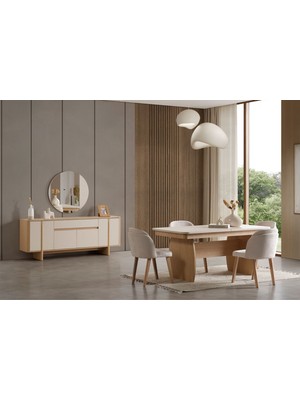 Doressa Fenty Modern Yemek Odası Takımı Krem Suntalam Malzemeden Açılır Masa 165x90 cm
