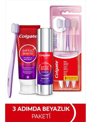 Colgate Optic White Purple Beyazlatıcı Set Diş Macunu 75 ml +Purple Serum 40 Ml+Gentle Clean 2+1 Diş Fırçası