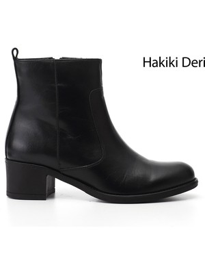 Gönderi(r) Kadın Siyah  Fermuarlı Kalın Topuklu Hakiki Deri Bot
