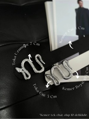 Fiori 2'li Gümüş Yılan Tokalı Kadın Pantolon Kemeri, Ceket Kemeri, Elbise Kemeri, Gömlek Kemeri