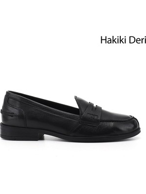 Gönderi(r) Kadın Kömür  Hakiki Deri Loafer Ayakkabı