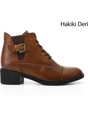 Gönderi(r) Kadın Taba  Fermuarlı Kalın Topuklu Hakiki Deri Bot