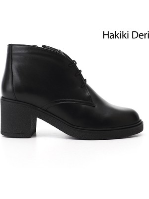 Gönderi(r) Kadın Siyah  Fermuarlı Kalın Topuklu Hakiki Deri Bot