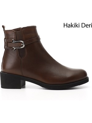 Gönderi(r) Kadın Kahve Antik  Fermuarlı Kalın Topuklu Hakiki Deri Bot