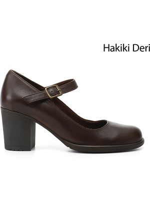 Gönderi(r) Kadın Kahve Antik  Kalın Topuklu Mary Jane Hakiki Deri Ayakkabı