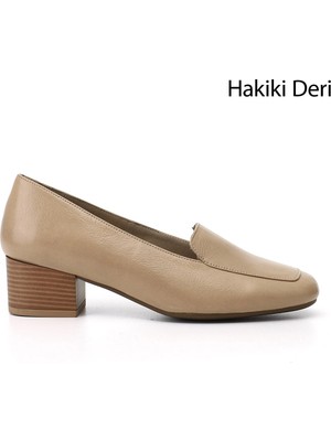 Gönderi(r) Kadın Nude  Küt Burun Kısa Kalın Topuklu Hakiki Deri Ayakkabı