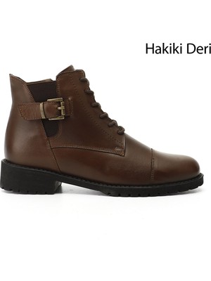 Gönderi(r) Kadın Kahve Antik  Fermuarlı Kauçuk Taban Hakiki Deri Bot
