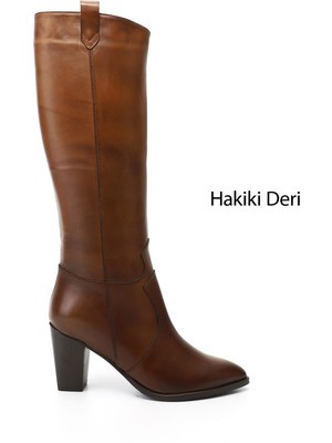Gönderi(r) Kadın Taba Antik  Sivri Burun Kalın Topuklu Hakiki Deri Çizme