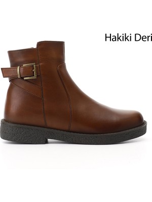Gönderi(r) Kadın Taba Antik  Fermuarlı Kauçuk Taban Hakiki Deri Bot