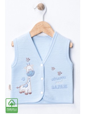 Miniel Unisex Bebek Zürafa Nakışlı Organik Pamuklu 3-6-9 Ay Kapitone Bebek Yelek