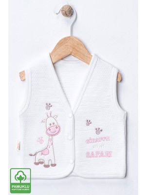Miniel Unisex Bebek Zürafa Nakışlı Organik Pamuklu 3-6-9 Ay Kapitone Bebek Yelek