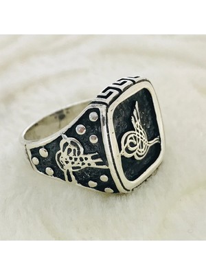 Canka Osmanlı Tuğrası İşlemeli 925 Ayar Gümüş Erkek Yüzük