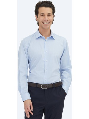 Kip Mavi Regular Fit Dokuma Klasik Pamuk Karışımlı Gömlek