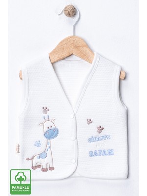 Miniel Unisex Bebek Zürafa Nakışlı Organik Pamuklu 3-6-9 Ay Kapitone Bebek Yelek