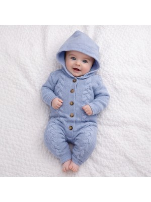 Babysena Kapüşonlu Örgü Erkek Bebek Tulum