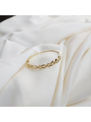 Nova Grup Halka Desenli Zirkon Taşlı 14 Ayar Altın Kelepçe Bilezik