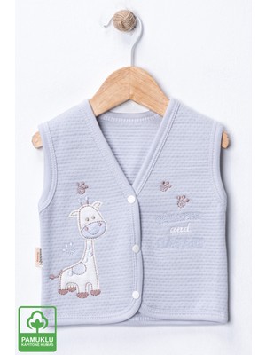 Miniel Unisex Bebek Zürafa Nakışlı Organik Pamuklu 3-6-9 Ay Kapitone Bebek Yelek