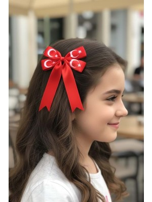 Mnk Baby & Kids Türk Bayraklı Kırmızı Fiyonk Saç Tokası M00784