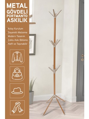 Ironika Modern Portatif Elbise Askısı Ayaklı Portmanto Askı Vestiyer Askılık - Kahve