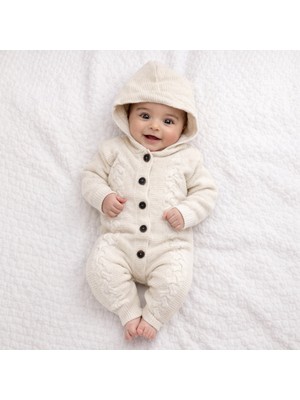 Babysena Kapüşonlu Örgü Kız Bebek Tulum