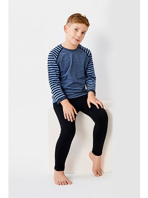 Thermoform Ultimate Merino Çocuk Seamless Çizgili Termal Uzun Kollu Içlik Seti Mavi
