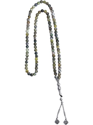 Bütüncül Şifa Damarlı Yeşil Akik Doğal Taş 99'lu Tesbih