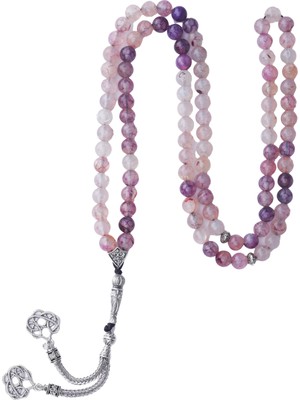 Bütüncül Şifa Lila Damarlı Akik Doğal Taş 99'lu Tesbih