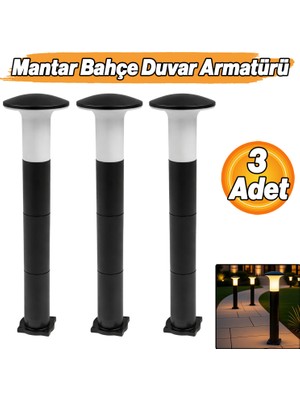 Badem10 Mantar Set Üstü Bahçe Duvar Armatürü 3 Adet 80 cm Aplik Modern Villa Bahçe Duvar Lambası Su Geçirmez