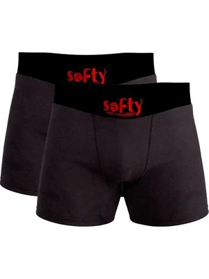 Softy 2’li Erkek Pamuk Boxer Seti Siyah – Rahat Kesim %100 Pamuk Nefes Alabilen Penye Iç Giyim M