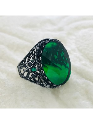 Canka Yeşil Zirkon Taşlı 925 Ayar Gümüş Erkek Yüzük