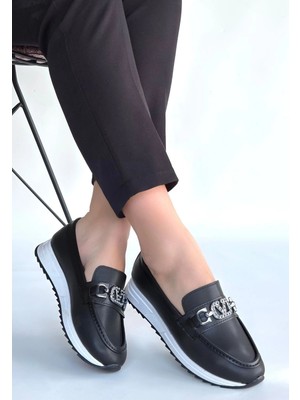 OEY Fashions Otra Siyah Cilt Babet Ayakkabı