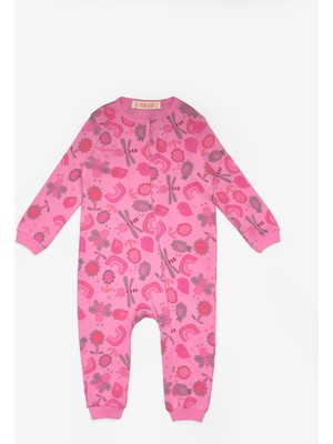 Fuşya  Çiçek Desenli Fermuarlı Kız Bebek Tulum - Clara